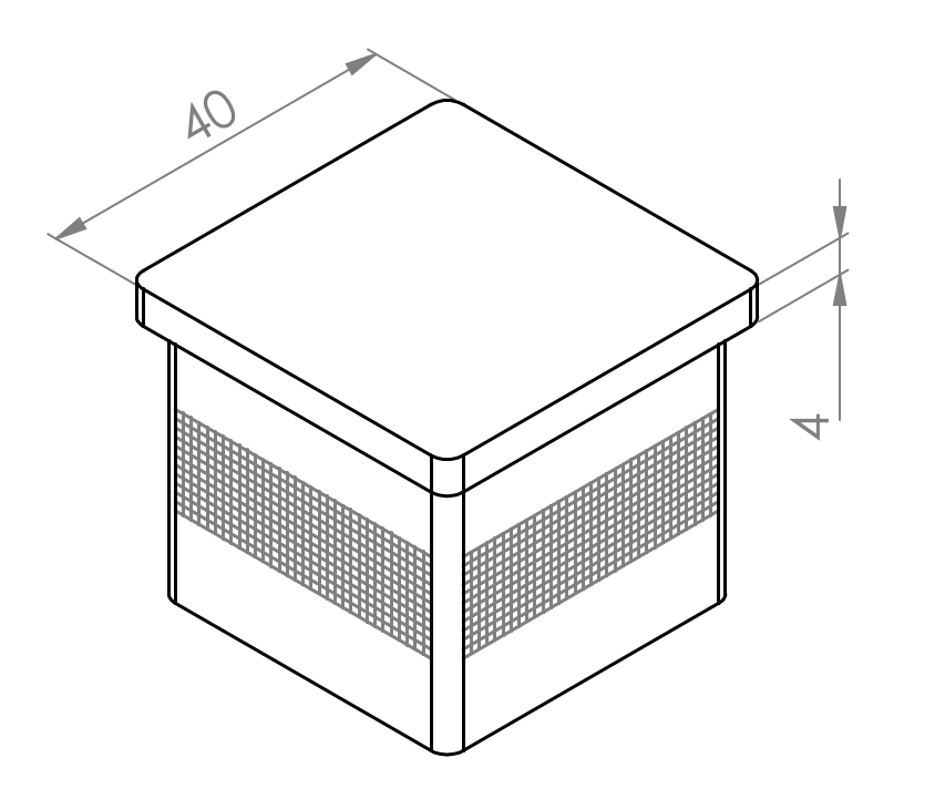 Einddop model 6 - RVS - koker - 40x40mm - tekening