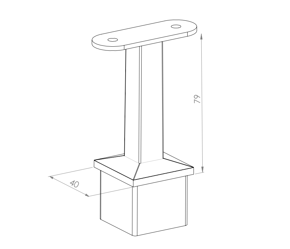 Handrailsteun - model 5 - RVS - koker - tekening